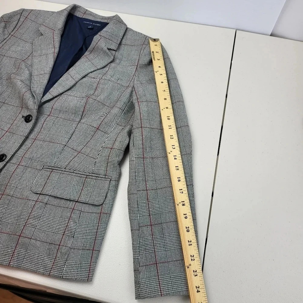 TOMMY HILFIGER Gray Plaid Two Button Blazer Jacket Sz 14 Business Casual Office - Picture 12 of 15